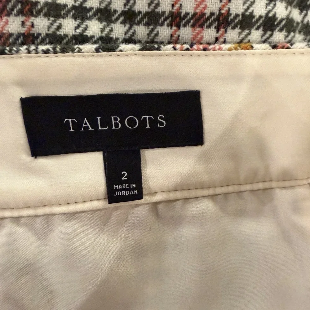 Talbots Wool Pink Green Plaid Faux Button Front Mini Skirt Size 2 Fall Preppy